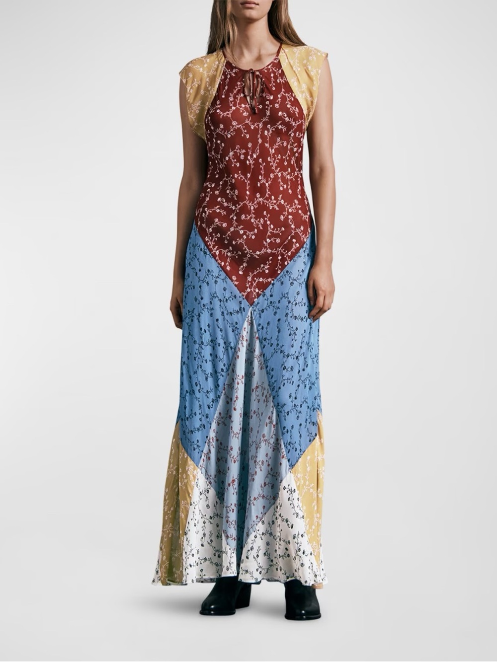 rag & bone Two-Tone Floral Midi Dress in Tan and Blue